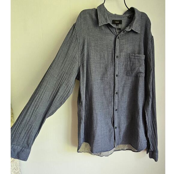 Vince Long Sleeve Blue Button Down Shirt Heather Coastal 100% Cotton Retail $228 - Picture 6 of 13